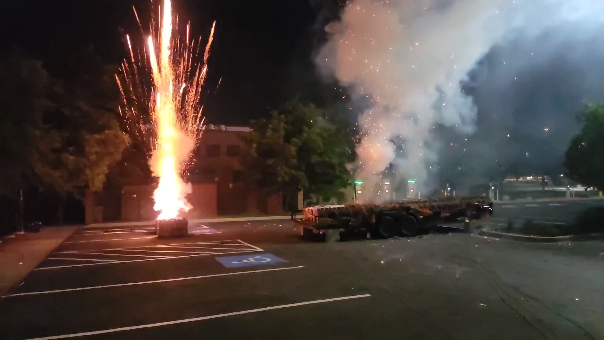 A fireworks display in progress